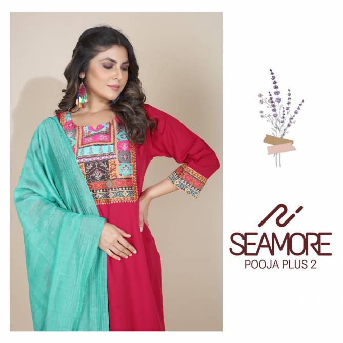 Pooja Plus 2 By Seamore Best Kurti With Bottom Dupatta Wholesale Shop In Surat
